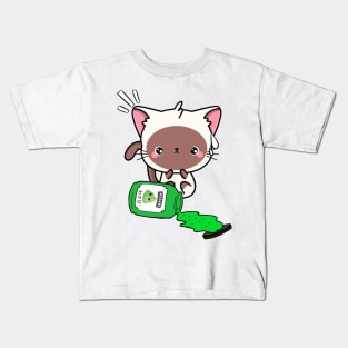 Cute White Cat Spilled Wasabi sauce Kids T-Shirt